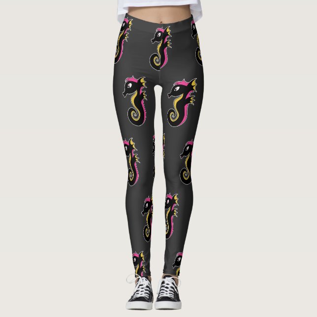 Blooming Neon Seahorse Leggings (Framsida)