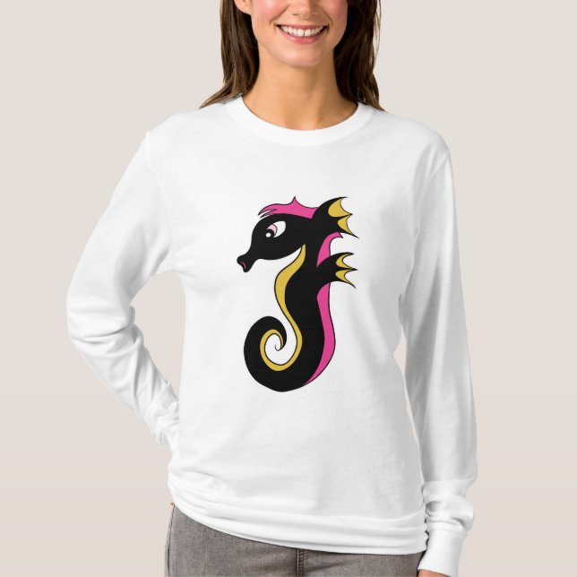 Blooming Neon Seahorse T Shirt (Framsida)