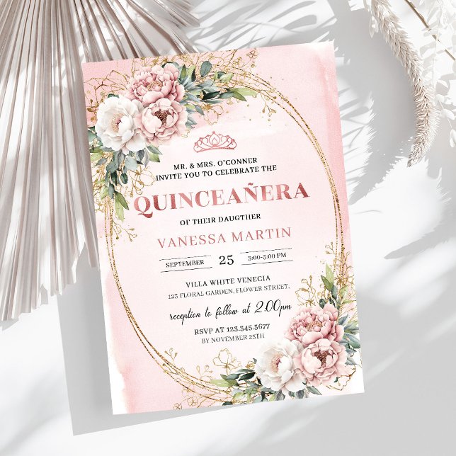 Blooming Pastel Pink Flowers Eucalyptus 15th Bday Inbjudningar (Blooming Pastel Pink Flowers Eucalyptus 15th Birthday Invite

)
