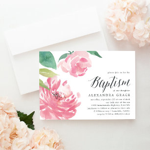 Blooming Peony Baptisminbjudan Inbjudningar