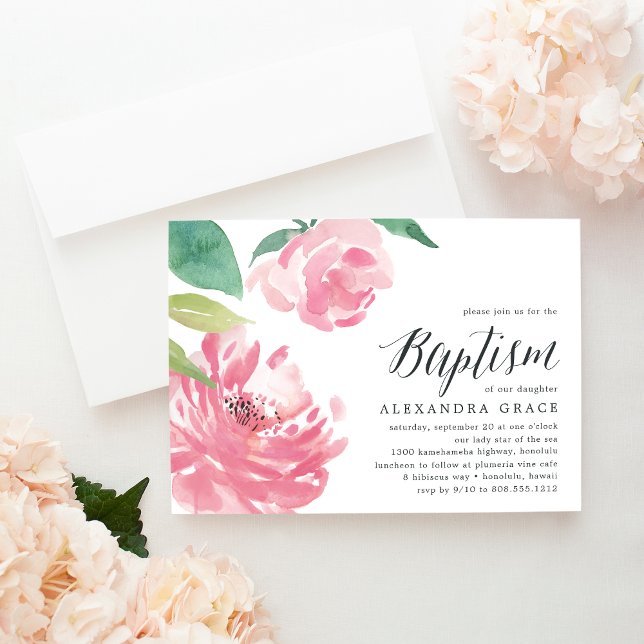 Blooming Peony | Baptisminbjudan Inbjudningar (Skapare uppladdad)