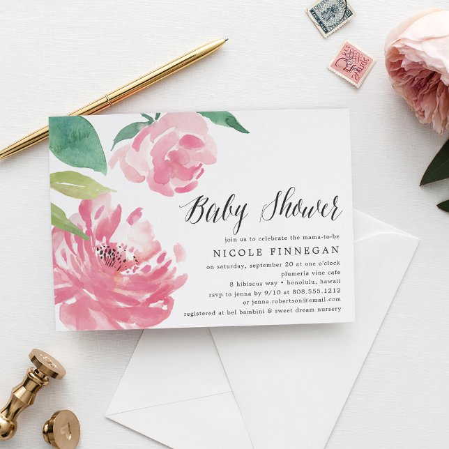 Blooming Peony | Inbjudan till babyvisningsprogram (Skapare uppladdad)