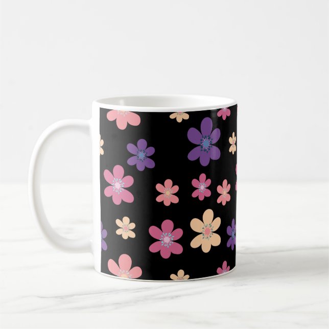 Blooming Petals Mönster i Black Kaffemugg (Vänster)