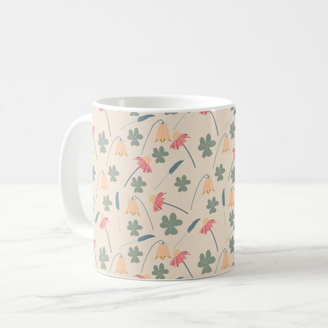 Blooming Petals Mönster i Pastel Färg Kaffemugg (Framsida vänster)