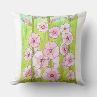 Blooming Pink Hollyhocks Watercolor Kudde