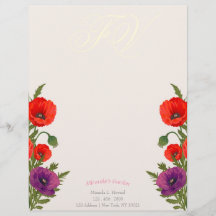 Blooming Poppy Monogram Blommigt Business Letterhe