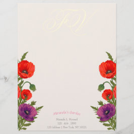 Blooming Poppy Monogram Blommigt Business Letterhe Brevhuvud