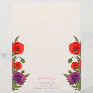 Blooming Poppy Monogram Blommigt Business Letterhe Brevhuvud