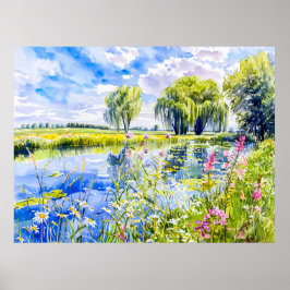 Blooming Riverbank Havelland Watercolor Stil Poster