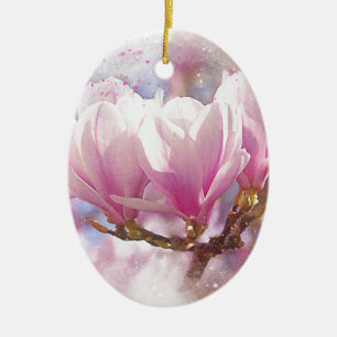 Blooming Rosa Lila Magnolia - Vår Flower Julgransprydnad Keramik