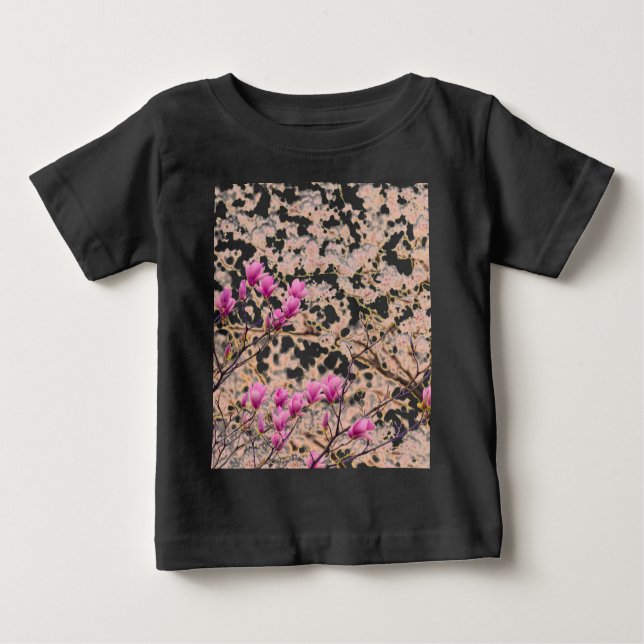 Blooming Rosa Lila Magnolias Vår Flower T-shirt (Framsida)