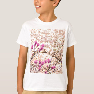 Blooming Rosa Lila Magnolias Vår Flower T Shirt