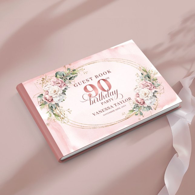 Blooming Rose Gold Floral Greenery 90th Birthday  Gästböcker (Blooming Rose Gold Floral Greenery 90th Birthday Guest Book

)