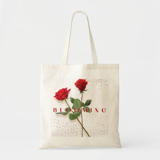 Blooming Rose Tote Bag Tygkasse (Framsidan)