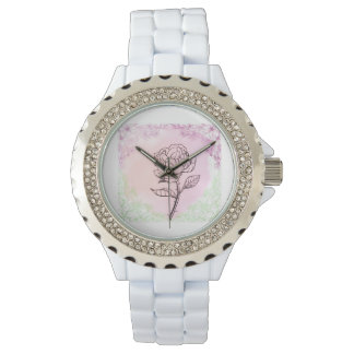 Blooming Rose White Ceramic Fashion Wrist Watch Armbandsur
