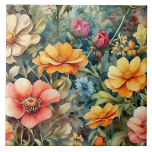 Blooming Summer Garden Flowers Kakelplatta
