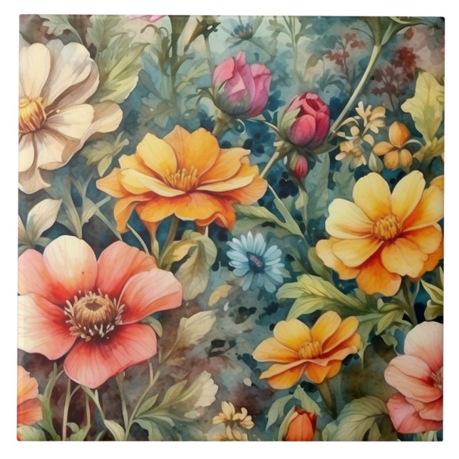 Blooming Summer Garden Flowers Kakelplatta (Framsidan)