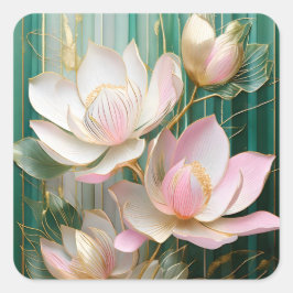 Blooming Tapet japansk Magnolia Art Fyrkantigt Klistermärke