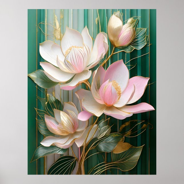 Blooming Tapet japansk Magnolia Art Poster (Framsidan)