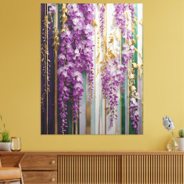 Blooming Tapet Violet Guld Wisteria Canvastryck