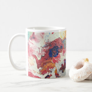 Blooming träd abstrakt rött vitt blått gult Bloom Kaffemugg
