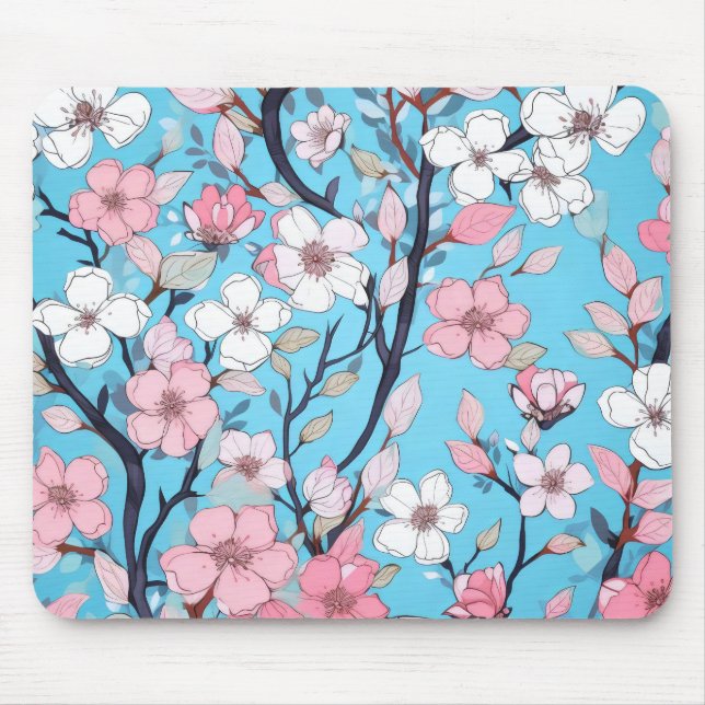 Blooming Träd Blå himmel Musmatta (Framsidan)