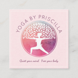 Blooming Träd Woman Yoga Pose Logotyp Fyrkantigt Visitkort
