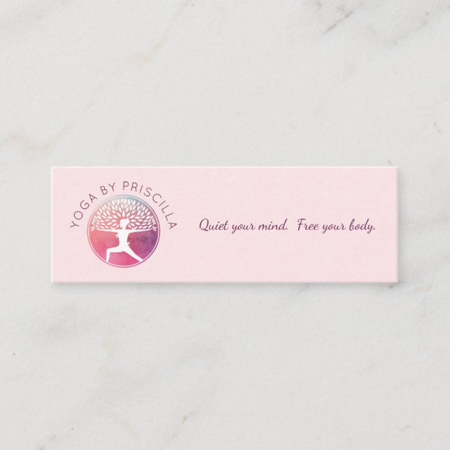 Blooming Träd Woman Yoga Pose Logotyp Mini Visitkort (Framsida)