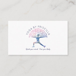 Blooming Träd Woman Yoga Pose Logotyp Visitkort