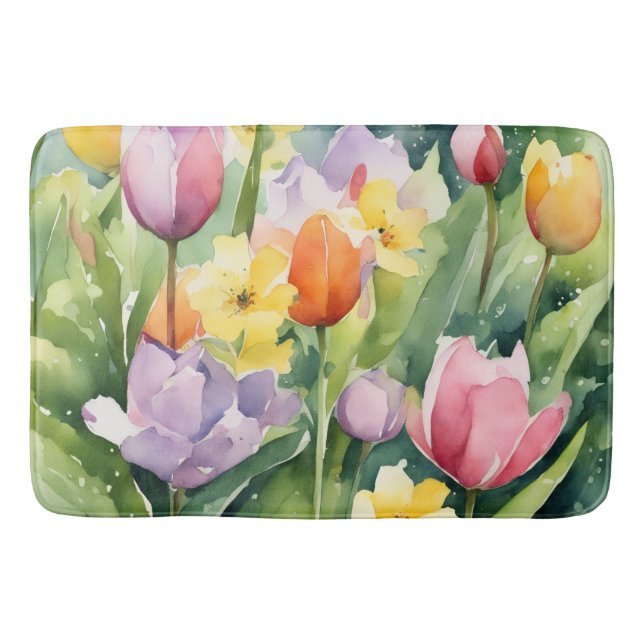 Blooming Tulips in watercolors Badrumsmatta (Framsidan)