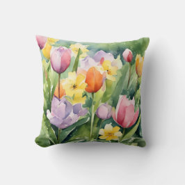 Blooming Tulips in watercolors Kudde