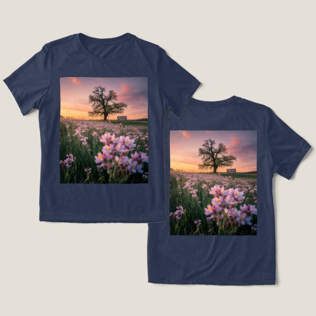Blooming Vår Sunset Navy T Shirt (Design fram och bak)