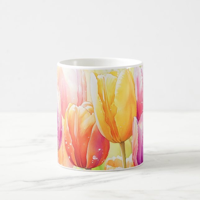 Blooming Watercolor Vår Tulip Garden Kaffemugg (Center)