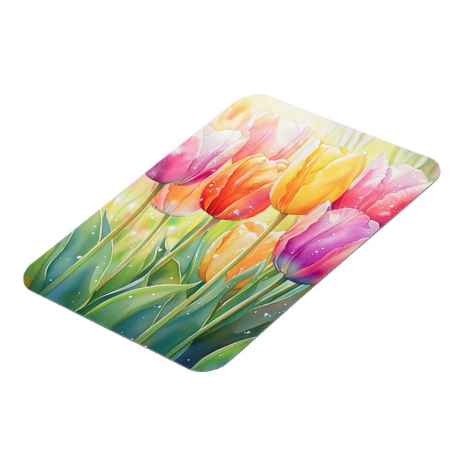 Blooming Watercolor Vår Tulip Garden Magnet (Vänstra Sidan)