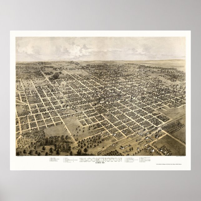 Bloomington, IL Panoramic Karta - 1867 Poster (Framsidan)