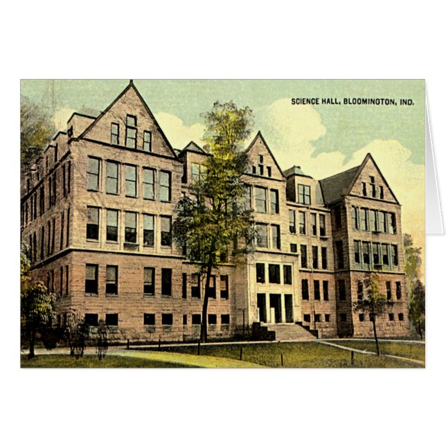 Bloomington Indiana IU vetenskap Hall 1930 Hälsningskort (Framsidan Horizontal)