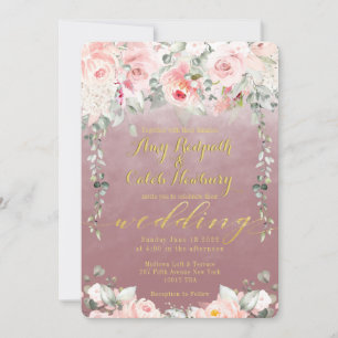 Blooms Bröllop Guld Finare Kalligrafi Mallow Inbjudningar