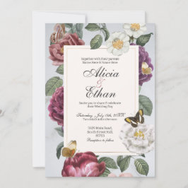 Blooms Bröllop Modern Flowers Watercolor Inbjudningar