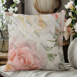 Blooms från Kärlek: Rosa och Vit ros på Linen Kudde