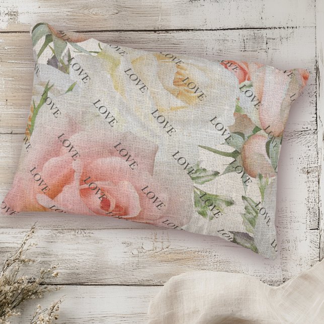 Blooms från Kärlek: Rosa och Vit ros på Linen Prydnadskudde (Skapare uppladdad)