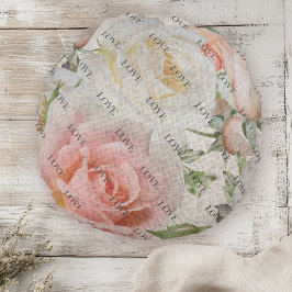 Blooms från Kärlek: Rosa och Vit ros på Linen Rund Kudde