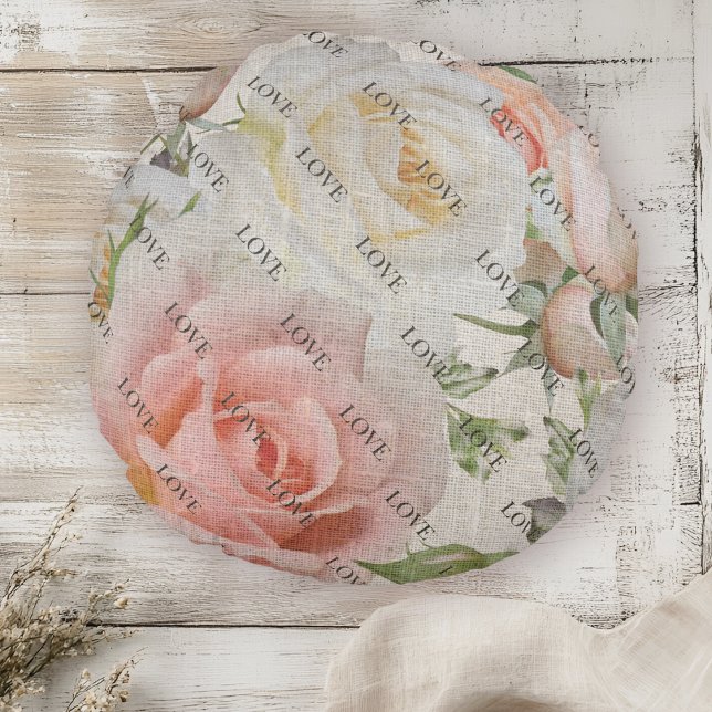 Blooms från Kärlek: Rosa och Vit ros på Linen Rund Kudde (Skapare uppladdad)