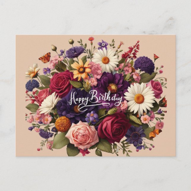 Blooms of Firande Birthday Postcard Helg Vykort (Framsida)