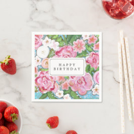 Blooms om grattis på födelsedagen Rosa Blommigt Vå Pappersservett