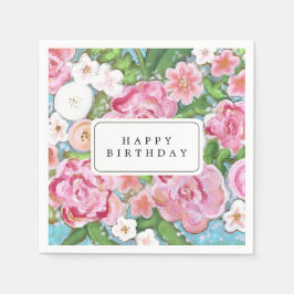 Blooms om grattis på födelsedagen Rosa Blommigt Vå Pappersservett