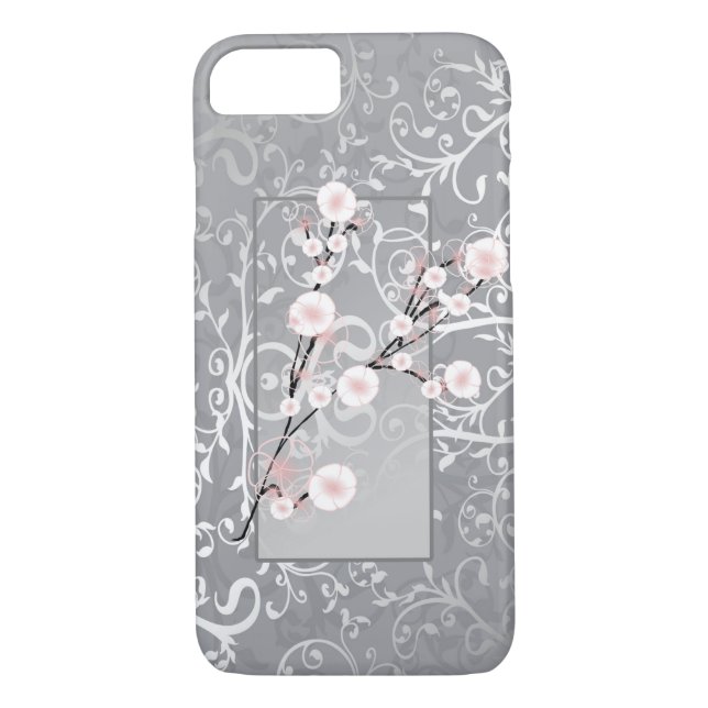 Bloosom Flowers Silver Damask Case-Mate iPhone Skal (Baksida)