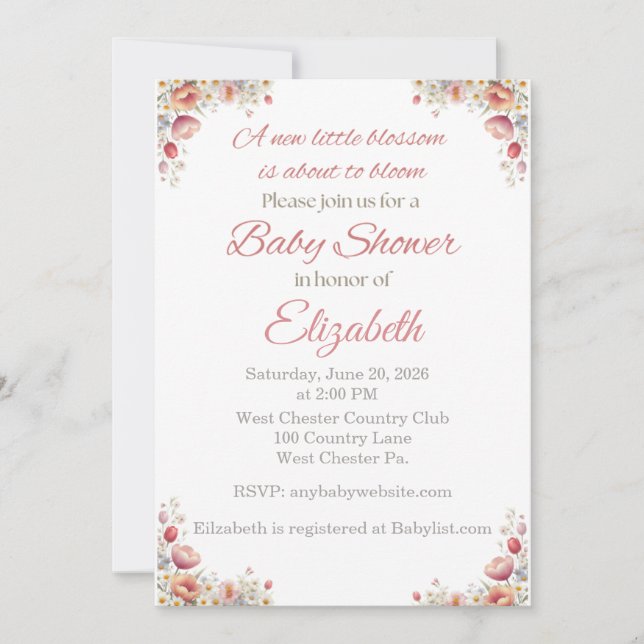 Blossom Baby Shower Invitation Inbjudningar (Framsida)
