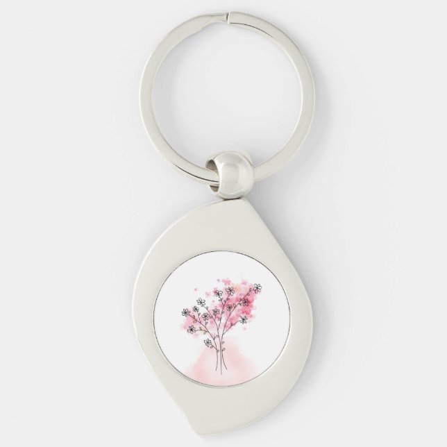 Blossom Breeze – Teardrop Floral Keychain Swirl Silverfärgad Nyckelring (Framsidan)