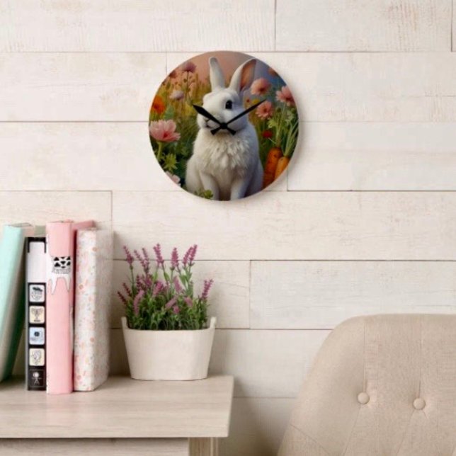 Blossom Bunny & Carrot Patch-klocka  Stor Klocka (Skapare uppladdad)