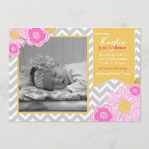 Blossom Chevron Babyflicka födelse kungörelse Rosa Meddelande